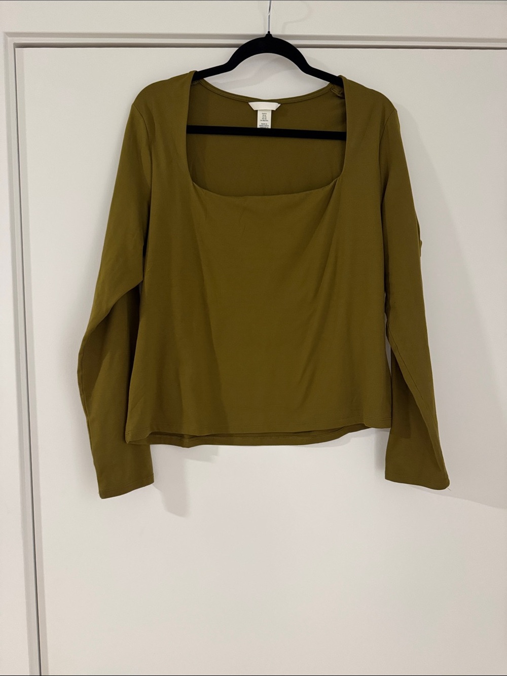 H&M Olive Green Long Sleeve Square Neck Blouse